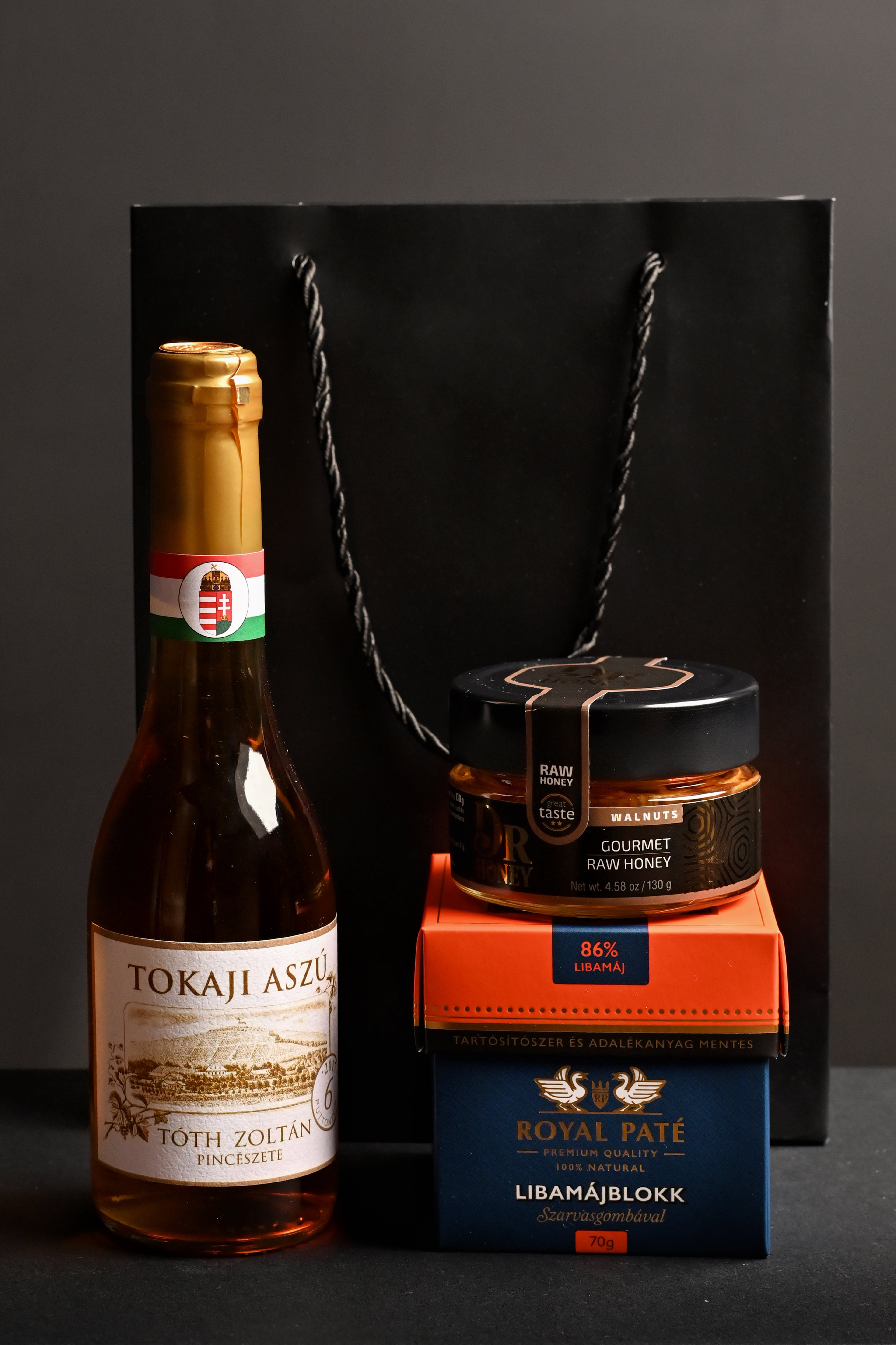 Tokaji Aszú, Libamáj és Gourmet Méz Ajándékcsomag